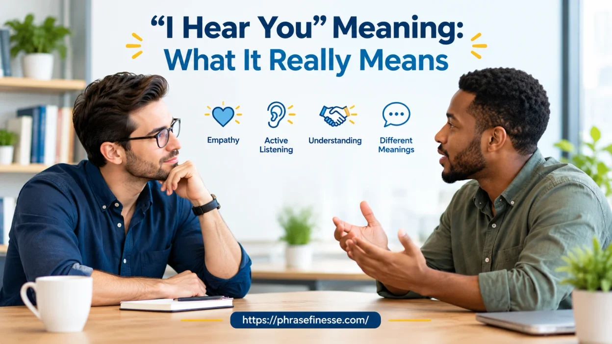 Person listening attentively during a conversation illustrating the meaning of the phrase “I Hear You” and active listening in communication.
