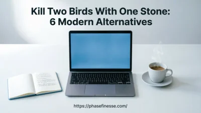 Modern workspace illustrating better alternatives to kill two birds with one stone synonyms in professional writing.
