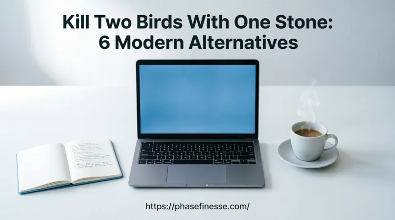 Modern workspace illustrating better alternatives to kill two birds with one stone synonyms in professional writing.