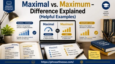 Maximal vs. Maximum grammar comparison showing the difference between maximal and maximum with examples and educational visuals.