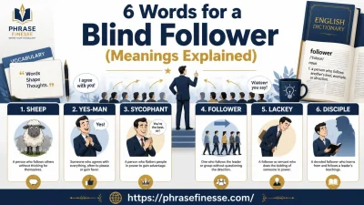 words that describe a blind follower including sheep, yes-man, sycophant, follower, lackey, and disciple explained in an English vocabulary guide