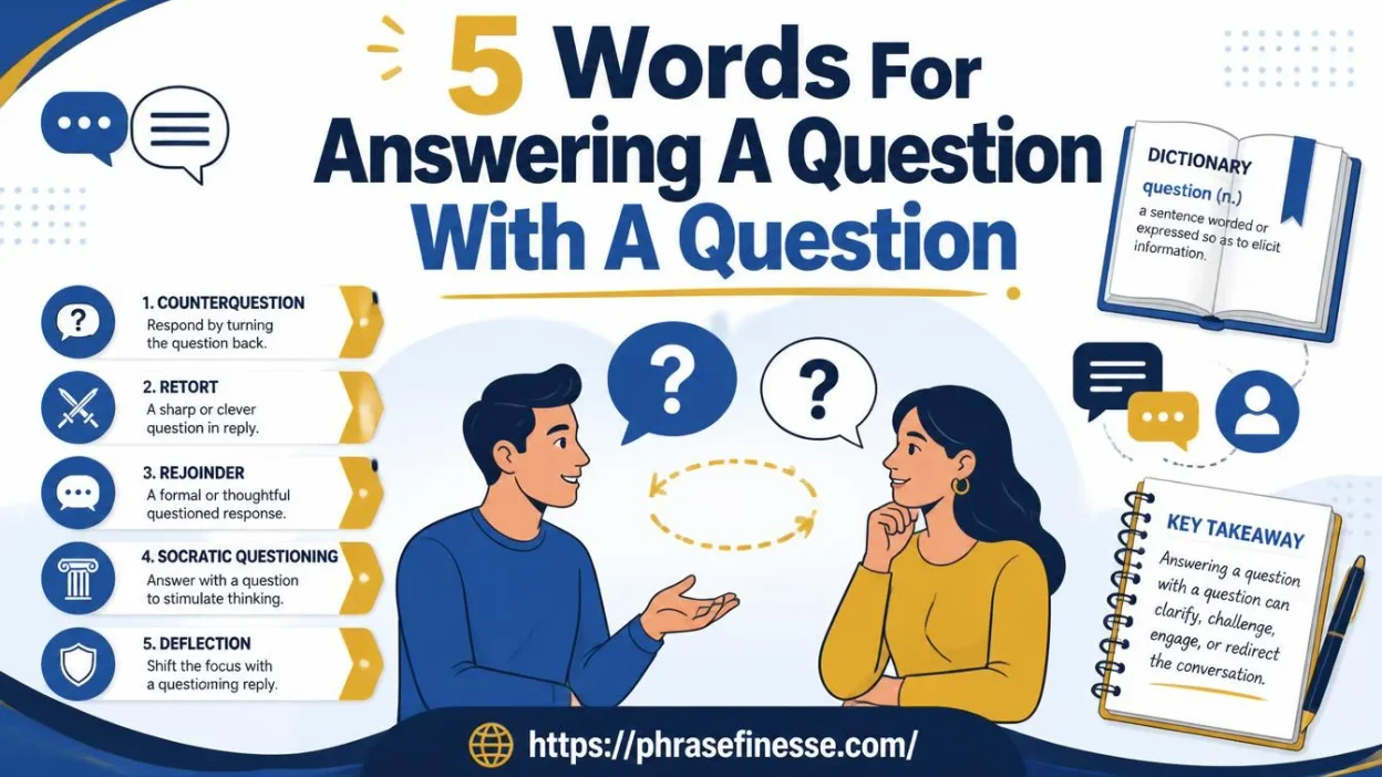 Words For Answering A Question With A Question featuring counterquestion, retort, rejoinder, Socratic questioning, and deflection in conversational English.