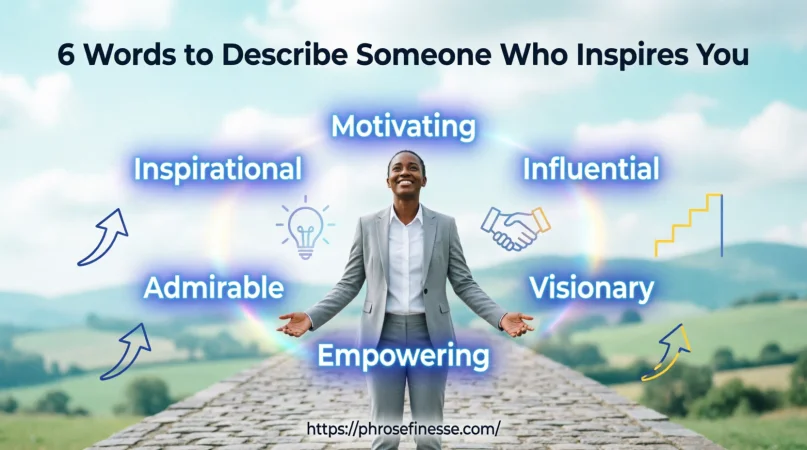 words to describe someone who inspires you including inspirational, motivating, influential, admirable, empowering, and visionary.