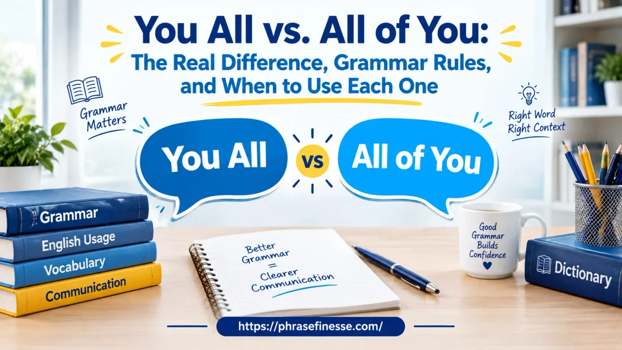 You All vs. All of You grammar comparison showing the difference between the two expressions in English.